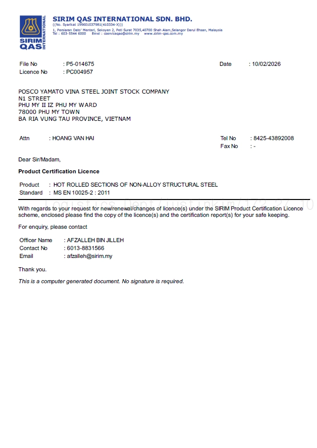 SIRIM Certificate